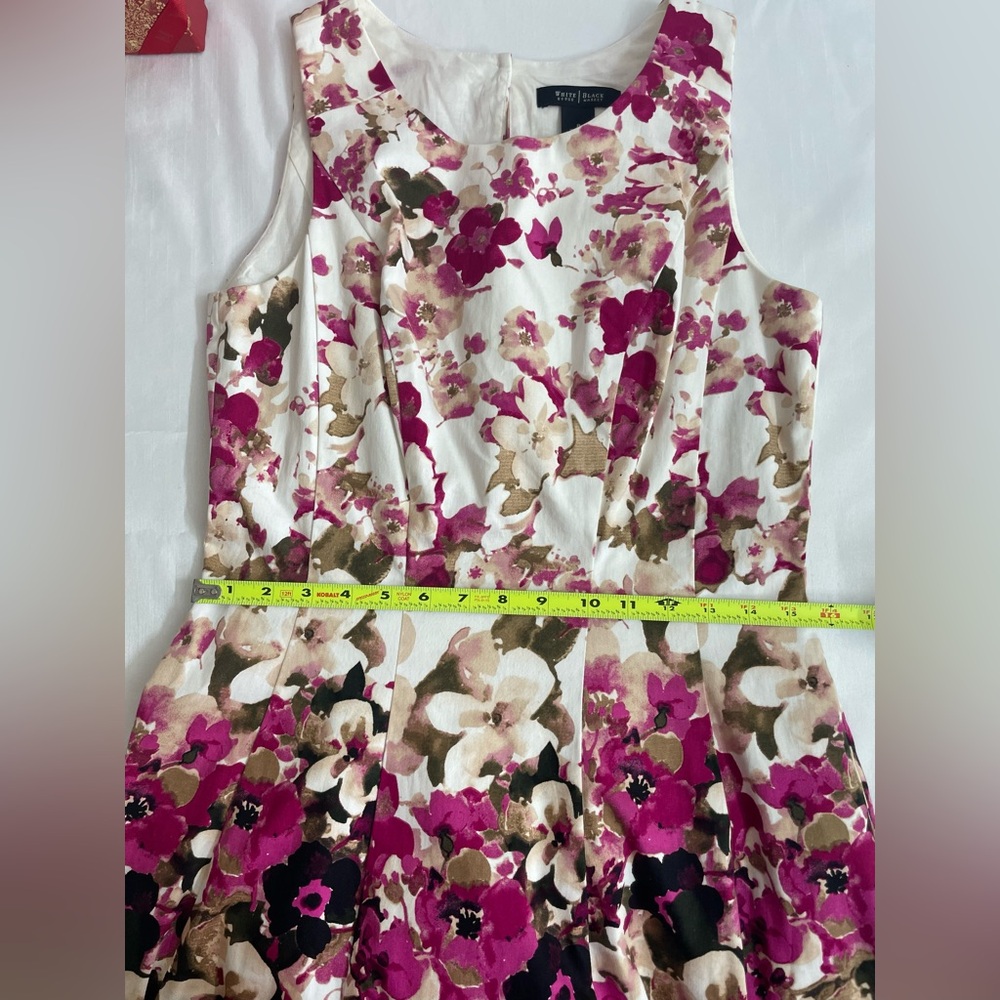 White House Black Market Womens Pink and Cream Floral Midi Dress Size 8 - Picture 11 of 12